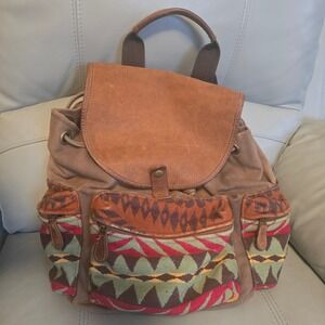 Pendleton Southwestern Canvas Leather Backpack Brown Geometric Rucksack Bag